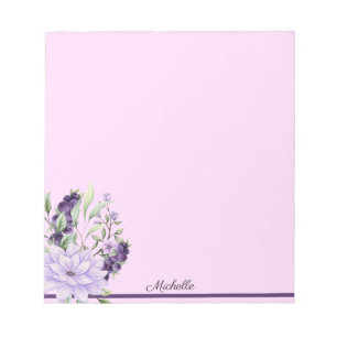 Starten des Lila floralen Notepad IHRER Namenstext Notizblock