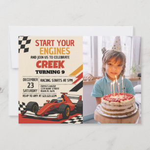 Starten Sie Ihre Motoren! Race Car Birthday Einlad Einladung
