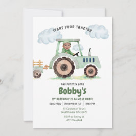 Starten Sie Ihren Traktor 1. Geburtstag Foto Einla Einladung