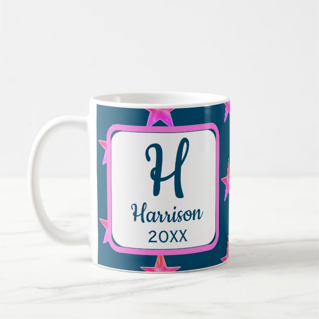 Startermonogramm Initial Pink Blue Colorful Kaffeetasse (Links)