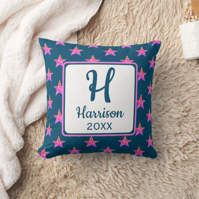 Startermonogramm Initial Pink Blue Colorful Kissen (Decke)