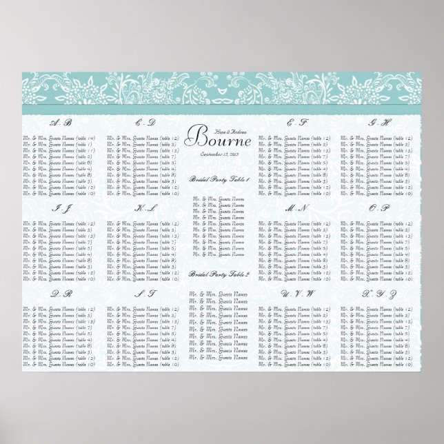 Startet bei $12.80 Seating Chart Alphabetische Ord Poster (Vorne)