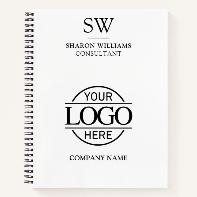 Startmerkmal für das Firmenlogo Schwarz/Weiß-Monog Notizbuch (Vorderseite)