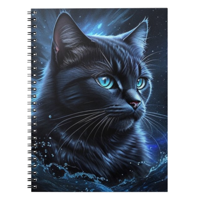 Startnight Blue Black Cat Splash Art Notizblock (Vorderseite)