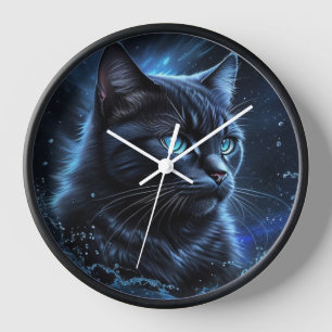 Startnight Blue Black Cat Splash Art Uhr