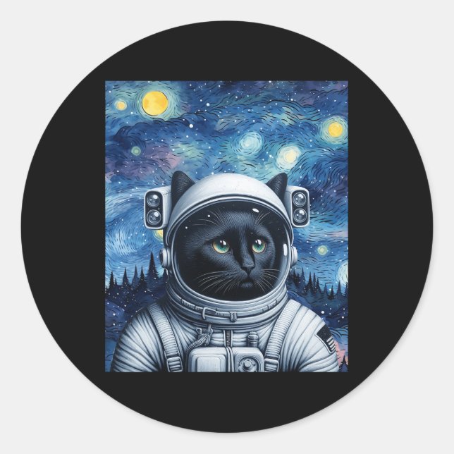 Startnight Kosmic Cat Astronaut Art Runder Aufkleber (Vorderseite)
