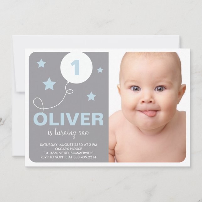 Starts und Ballon Foto Geburtstagsparty Einladung (Vorderseite)