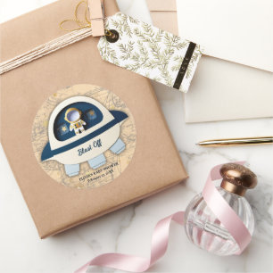 Startschuss! Moderne Vintage-Astronauten-Baby-Part Runder Aufkleber