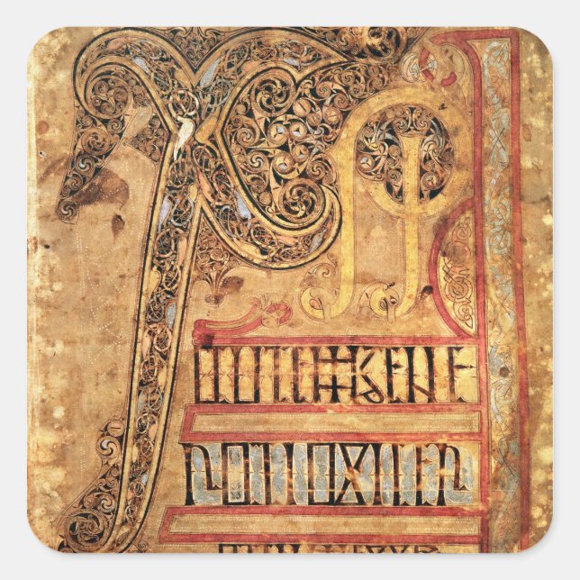 Startseite aus Lichfield Gospels, c.720 Quadratischer Aufkleber (Vorderseite)