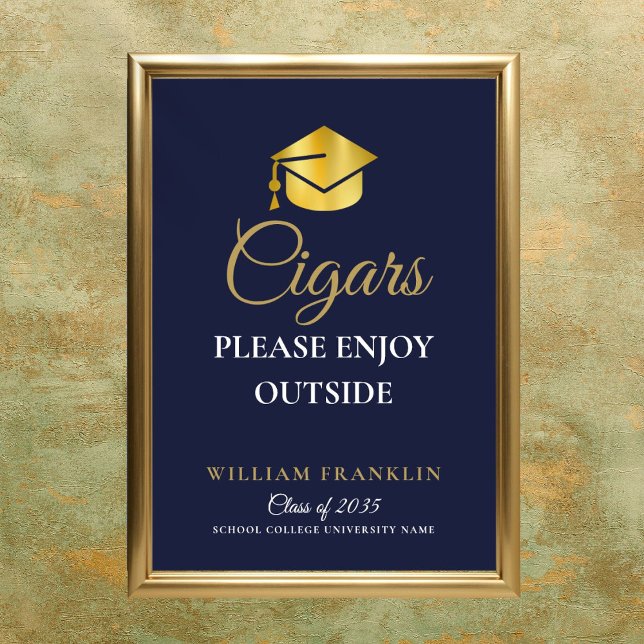 Startseite für Blue and Gold Graduation Party Ciga Poster (Navy Blue And Gold Graduation Party Cigars Sign)