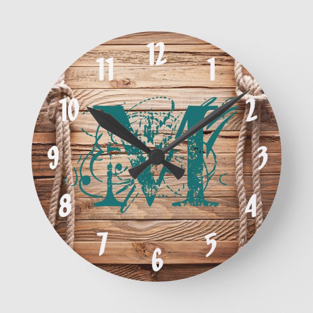 Startseite Rustikale Holzmonogramm Runde Wanduhr (Vorderseite)