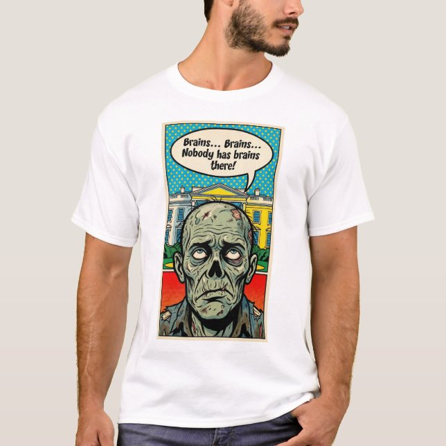 Starving In The Oval: The "No Brains Found" Zombie T-Shirt (Vorderseite)