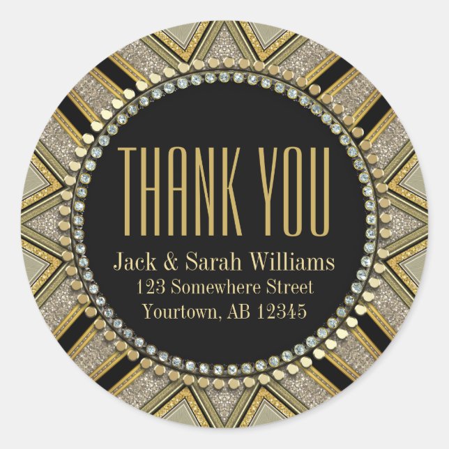 Starzi Art Deco Gold Black Danke für die Round Sti Runder Aufkleber (Vorderseite)