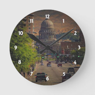 State Capital  in Boise, Idaho Runde Wanduhr