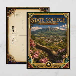 State College Pennsylvania Vintage Art Deco Golden Postkarte