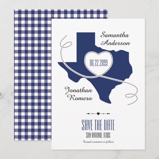 State Flag Blue Texas Curling Ribbon Save the Date Einladung (Vorne/Hinten)