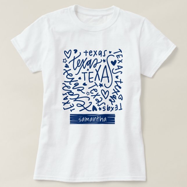 State Flag Blue Texas Doodle Muster T-Shirt (Design vorne)
