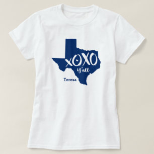 State Flag Blue XOXO, Y'all - Texas Staat Shape T-Shirt