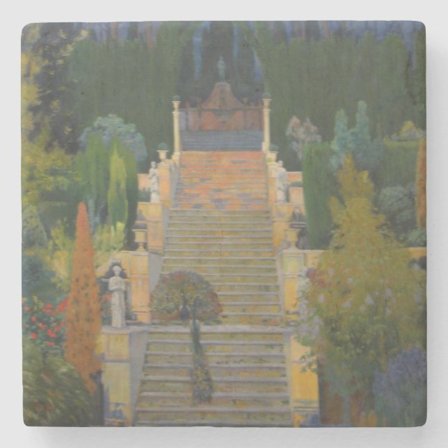 State Garden in Mallorca (von Santiago Rusiñol) Steinuntersetzer (Vorderseite)