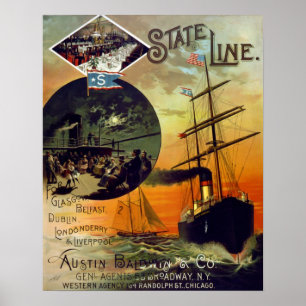 State Line Vintage Kreuzfahrtschiff Reise Kunst Poster