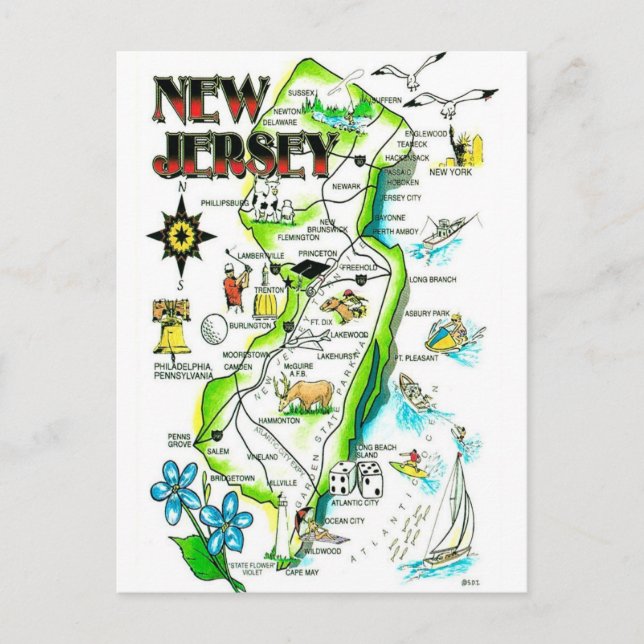 State of New Jersey Illustrated Postcard Postkarte (Vorderseite)