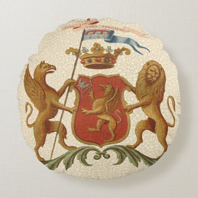 Stated Heraldic Abzeichen mit Griffin und Lion Rundes Kissen (Vorderseite)