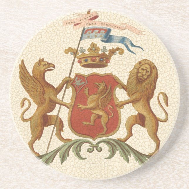 Stated Heraldic Abzeichen mit Griffin und Lion Sandstein Untersetzer (Vorne)