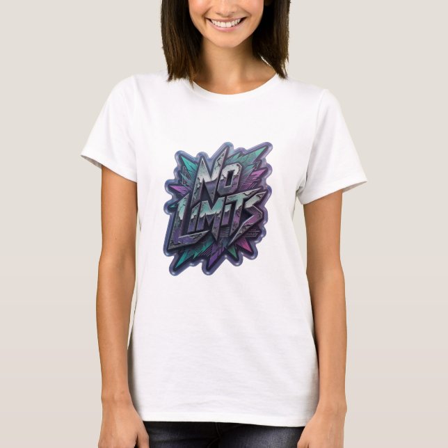 Statement Lila OHNE GRENZEN 3D Text Kunst T-Shirt (Vorderseite)