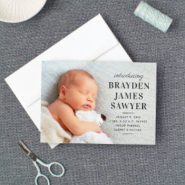Statement Name Charcoal Gray Baby Boy Foto Birth Ankündigung