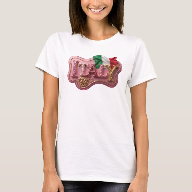Statement Pink ITALIEN 3D Textilkunst T-Shirt (Vorderseite)