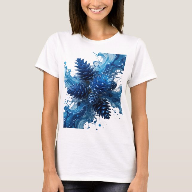 Statement Silber BLAUE BLUMENSPRITZER Hemd Design T-Shirt (Vorderseite)