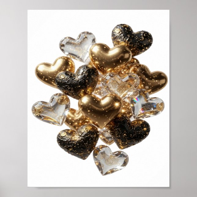 Statement Silber HERZEN AUS GOLD UND GLAS Poster (Vorne)