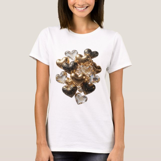 Statement Silber HERZEN AUS GOLD UND GLAS T-Shirt (Vorderseite)