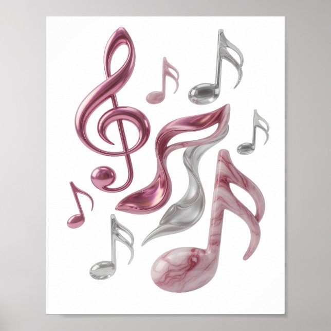 Statement Silber MUSIC IN EVERY NOTE 3D Text Kunst Poster (Vorne)