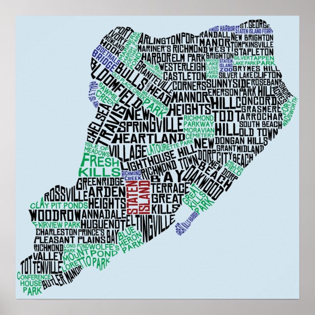 Staten Island, New York Map Art Poster (Vorne)