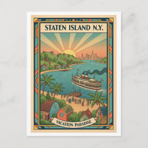 Staten Island NY Retro im Stil der 1950er Jahre Postkarte