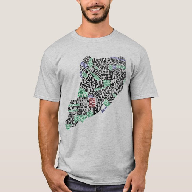 Staten Island NY Typografy Map Tee Shirt (Vorderseite)
