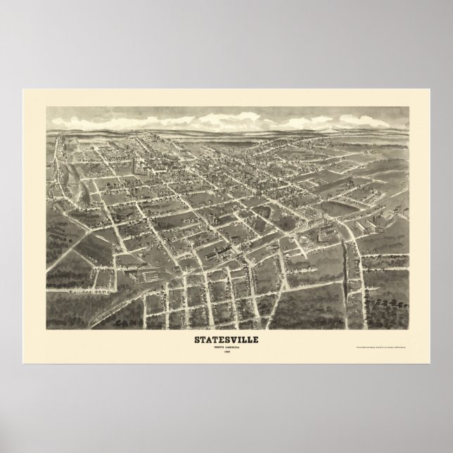 Statesville, NC Panoramakarte - 1907 Poster (Vorne)