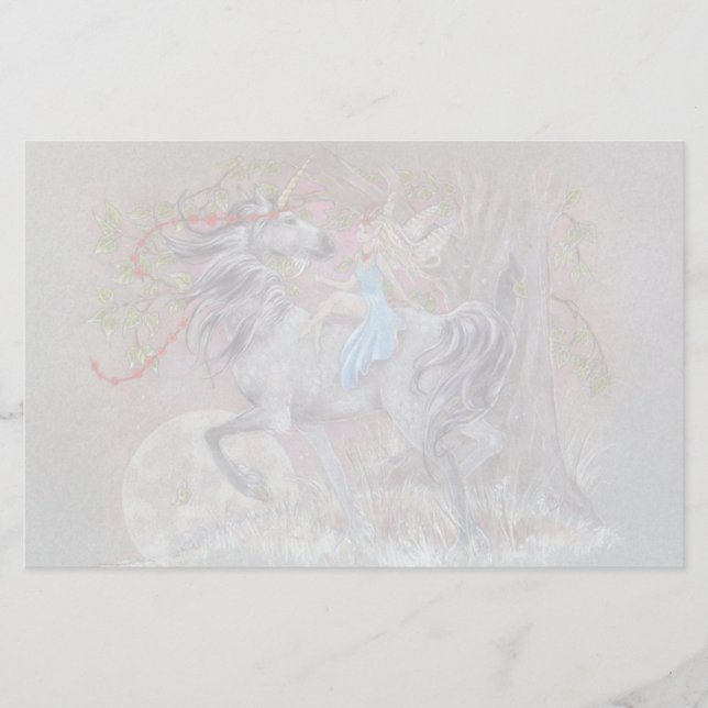 Stationär - Einhorn-Valentinsgruß Briefpapier (Vorderseite)