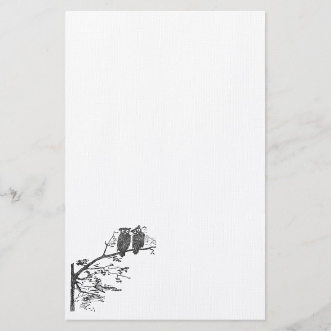 Stationäre Vintage Eulen Briefpapier (Vorderseite)