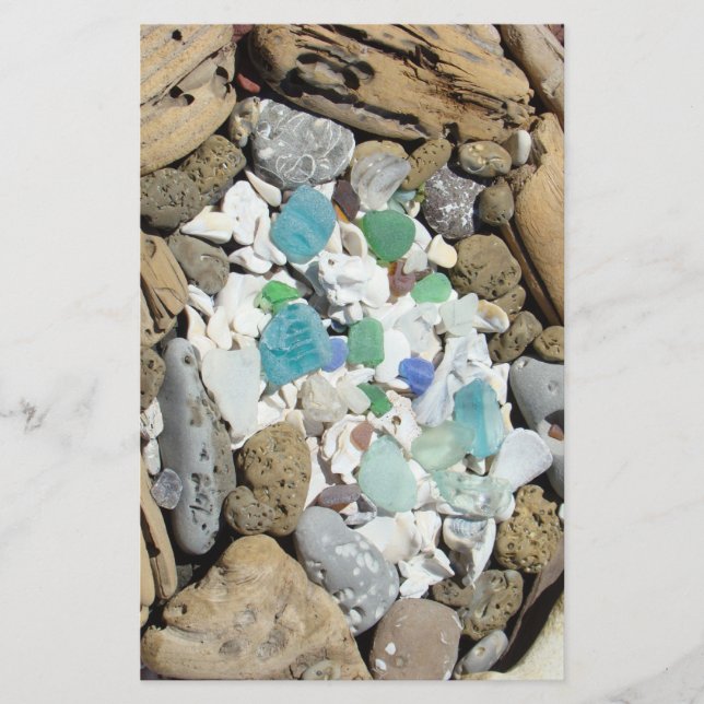 Stationery Beach Combers Blue Sea Glass Fossilien Briefpapier (Vorderseite)