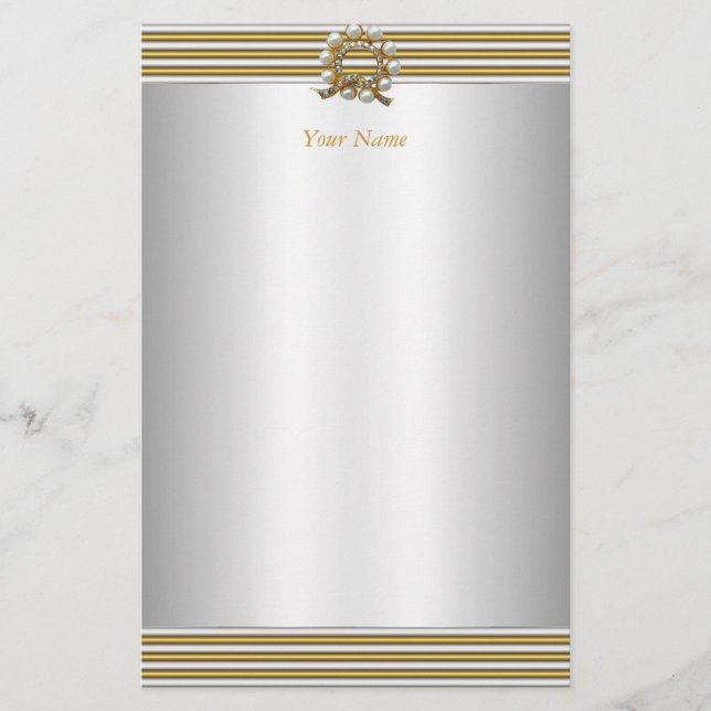 Stationery Elegant Gold Silver White Pearl Briefpapier (Vorderseite)