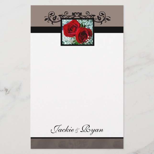 Stationery Formal Rote Rosen Liebe Herz Briefpapier (Vorderseite)