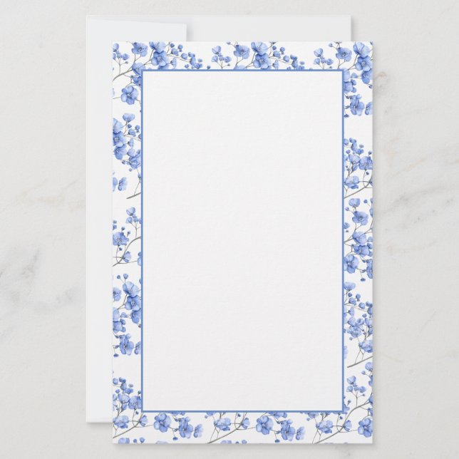Stationery mit blauen Blumen Briefpapier (Vorderseite)