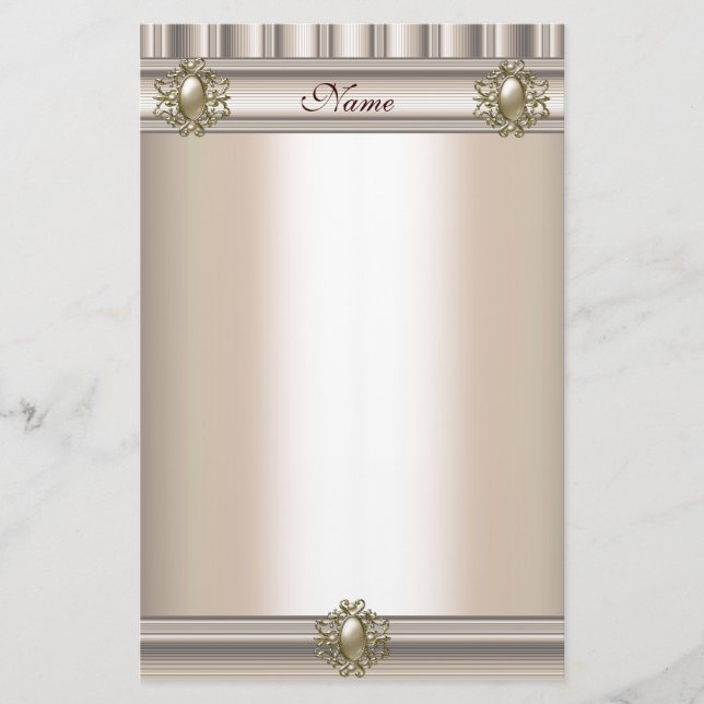 Stationery Silk beige Pearl Jewel Briefpapier (Vorderseite)