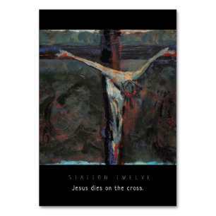 Stationieren Sie zwölf, Jesus-Würfel auf Kreuz, Tischnummer