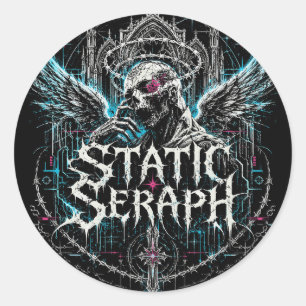 Statische Seraph-Gotik-Cyberpunk-Grafik Runder Aufkleber
