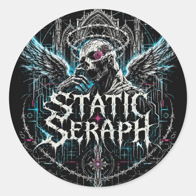Statische Seraph-Gotik-Cyberpunk-Grafik Runder Aufkleber (Vorderseite)