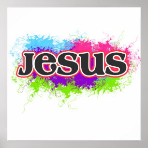 Statisches grafisches Neonplakat "Jesuss" Poster
