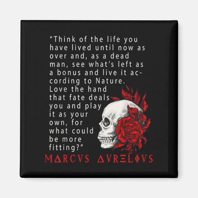 Statisches Zitat Marcus Aurelius und Schädel-Stoik Magnet (Vorne)